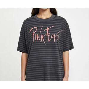 Pink Floyd, XL, Navy Gray Striped, Graphic Short Sleeve T-Shirt